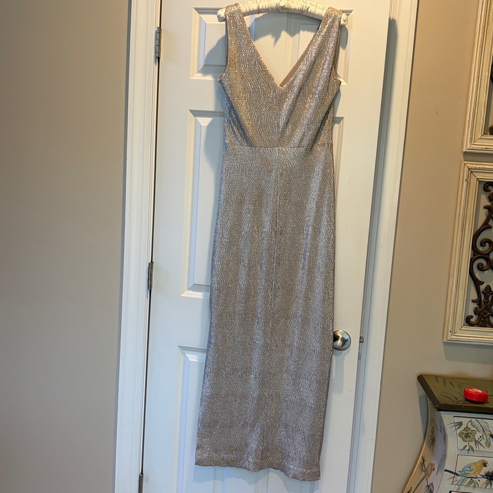 Lauren Ralph Lauren Evening Elegant Silver/Taupe Evening Gown 8 - Picture 5 of 10